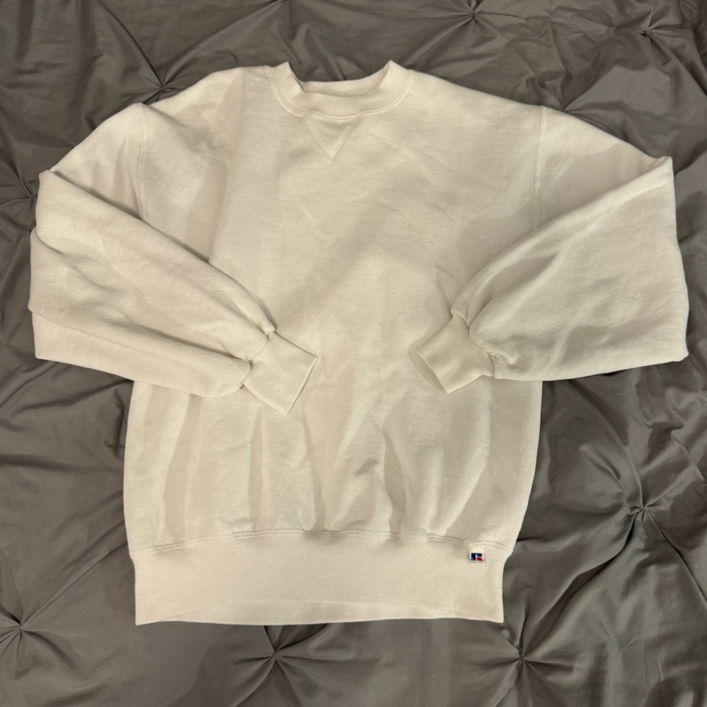 Plain white Russell Athletic crewneck